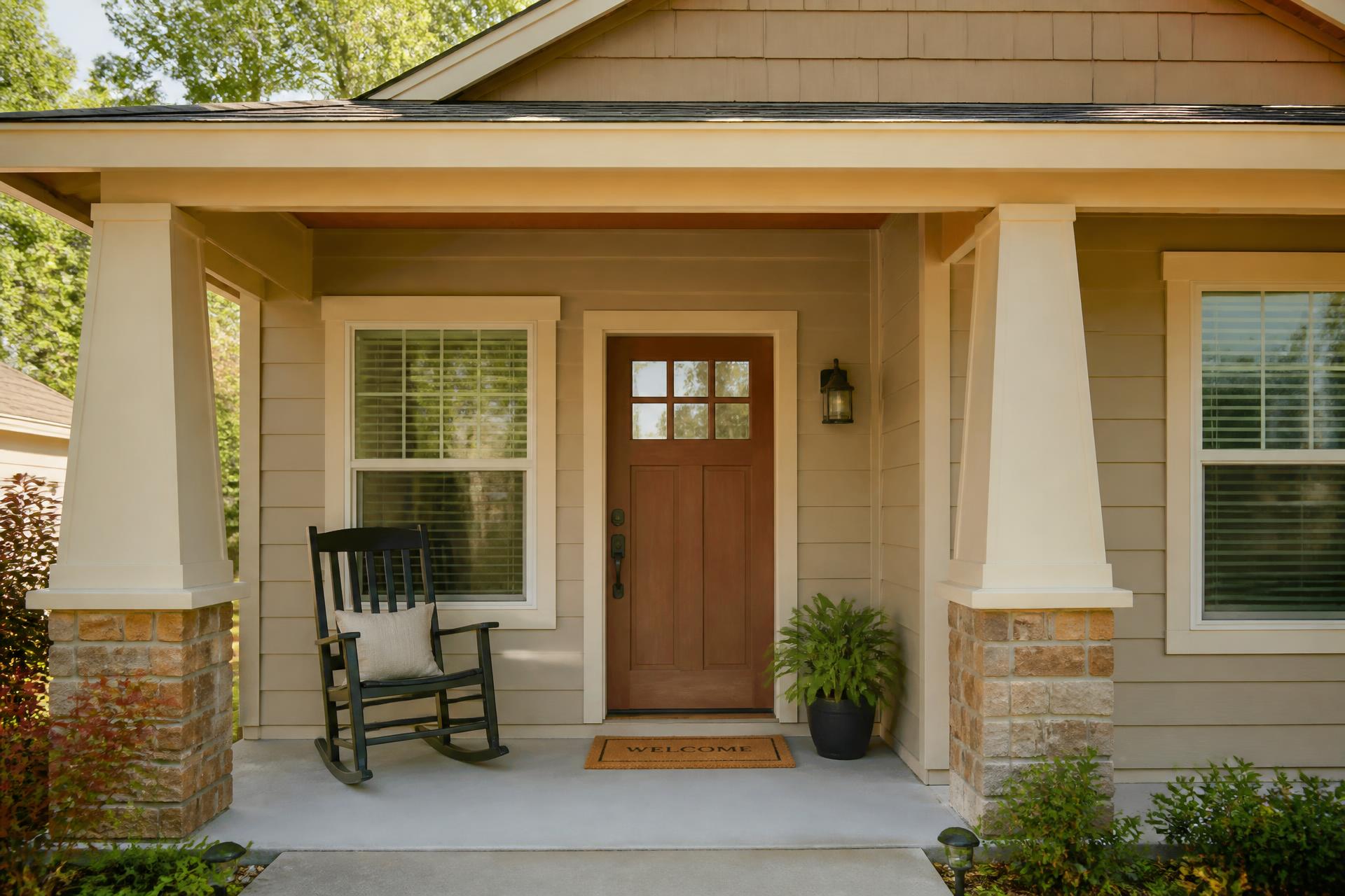 Welcoming front porch of a warm craftsman home